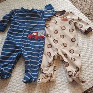 Set of 2, 0-3 Month Fleece PJs